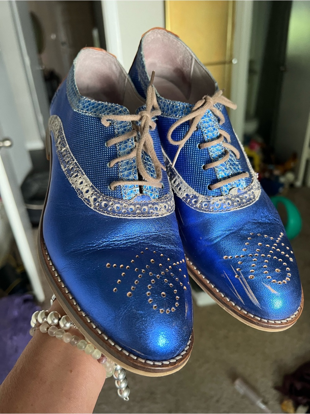 Fly London Metallic Blue Wingtip Oxfords - Picture 4 of 7